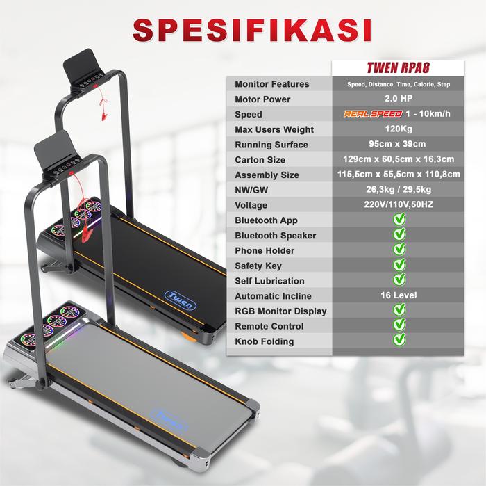 TWEN RPA8 Silver Running Pad Treadmill Listrik Gambar produk 8