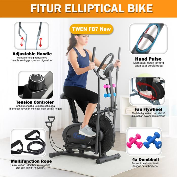 Twen E6 Silver Orbitrack Tracer Elliptical Bike Gambar produk 5