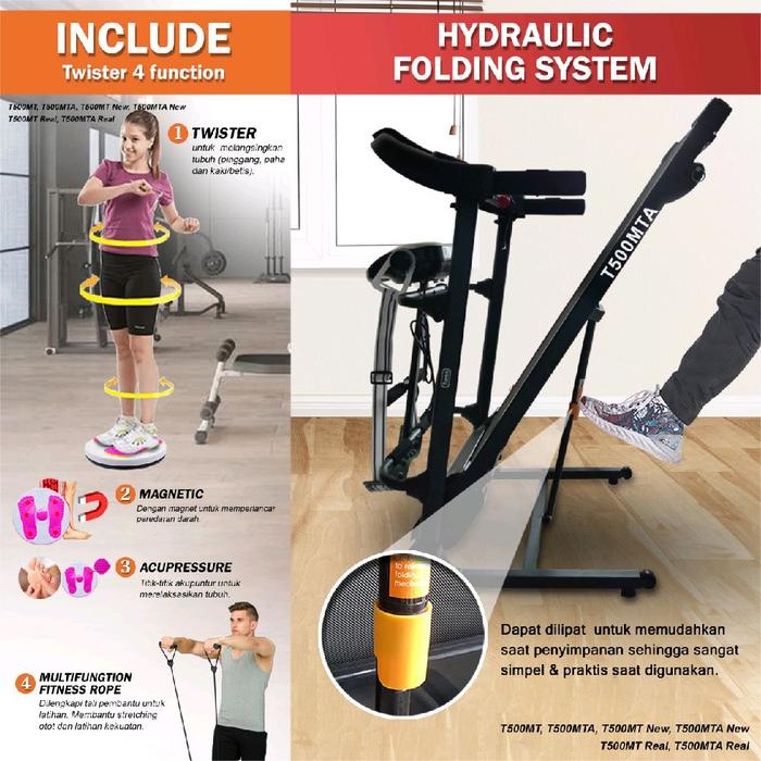 TWEN T500MT Real Treadmill Listrik Multifungsi Gambar produk 4