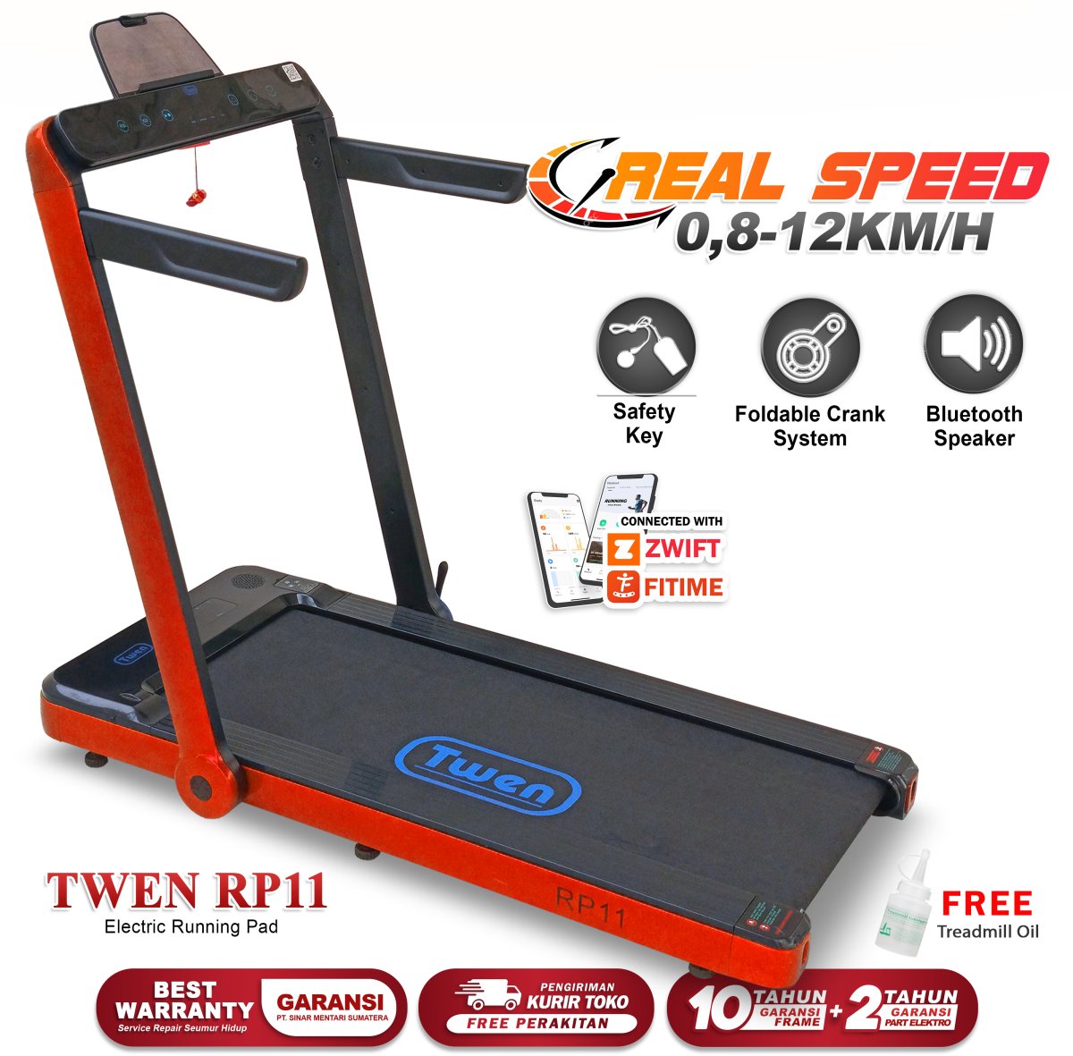 TWEN RP11 Merah Running Pad Treadmill Listrik Treadmill Portable Treadmill Multifungsi Treadmil Lipat Alat Olahraga