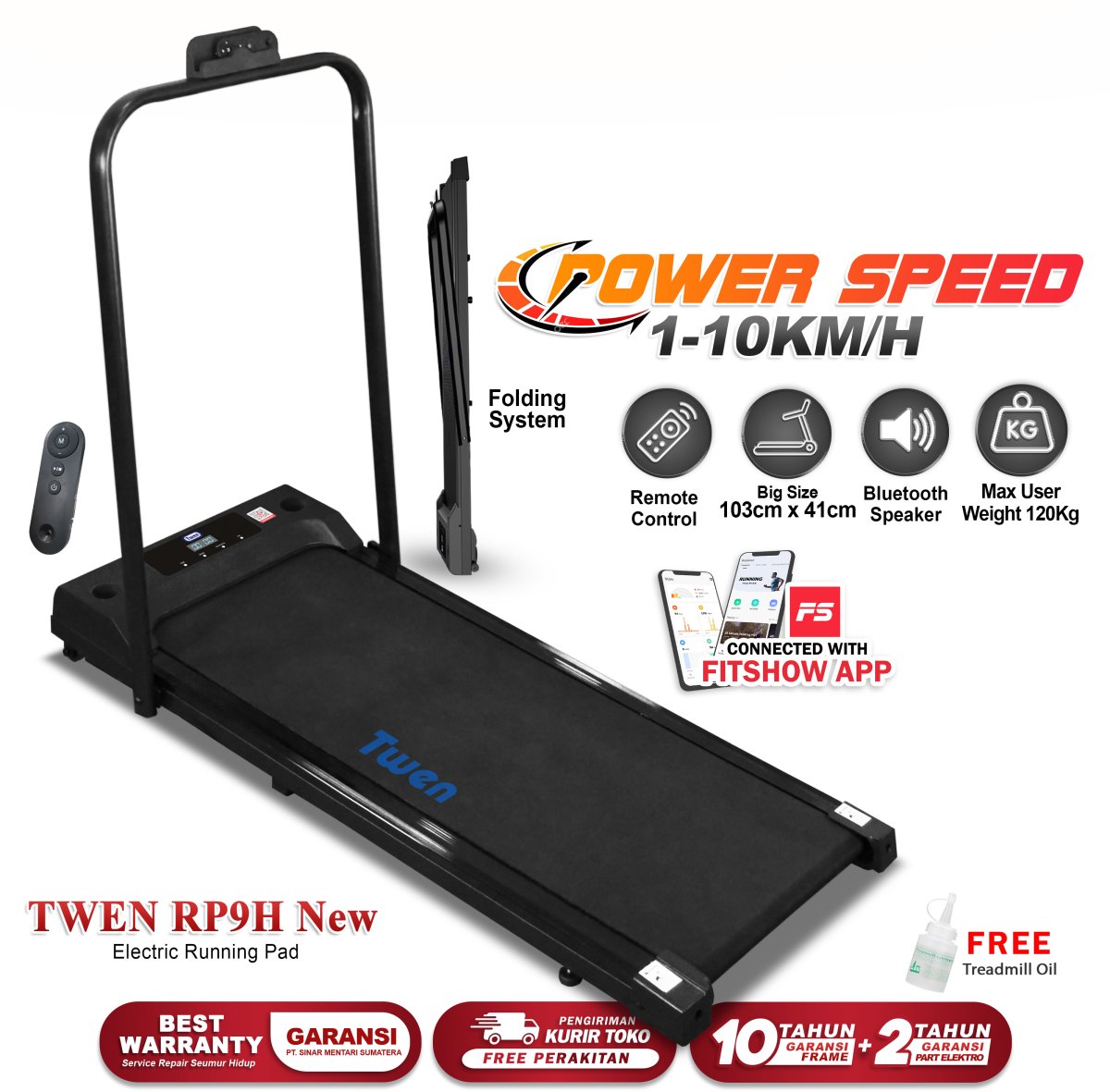 TWEN RP9H New Running Pad Treadmill Listrik Treadmill Portable Treadmill Multifungsi Treadmil Lipat Alat Olahraga
