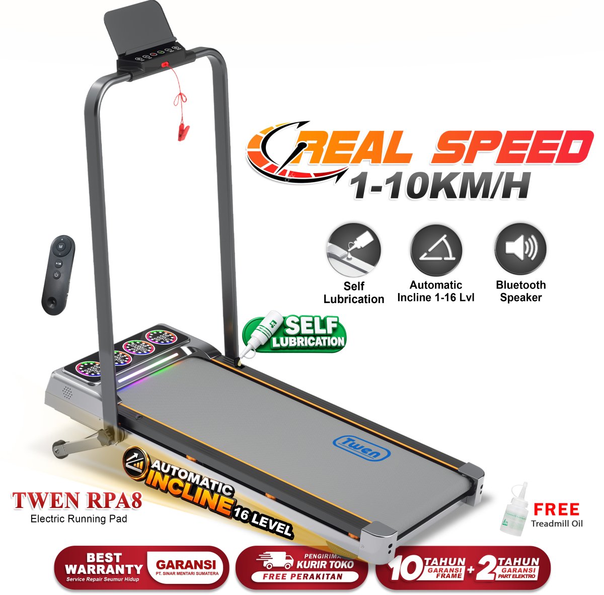 TWEN RPA8 Silver Treadmill Listrik Treadmill Portable Treadmill Multifungsi Treadmil Lipat Alat Olahraga
