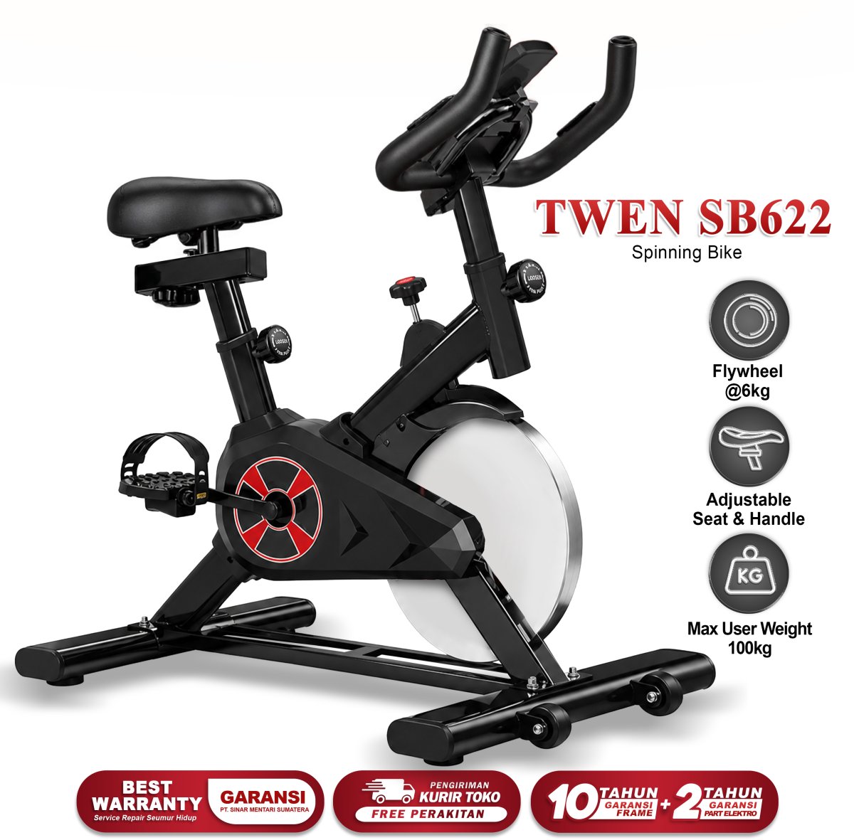Twen SB622 Hitam Spin Bike Sepeda Kardio Sepeda Statis Sepeda Fitness Alat Olahraga - SB622 Black