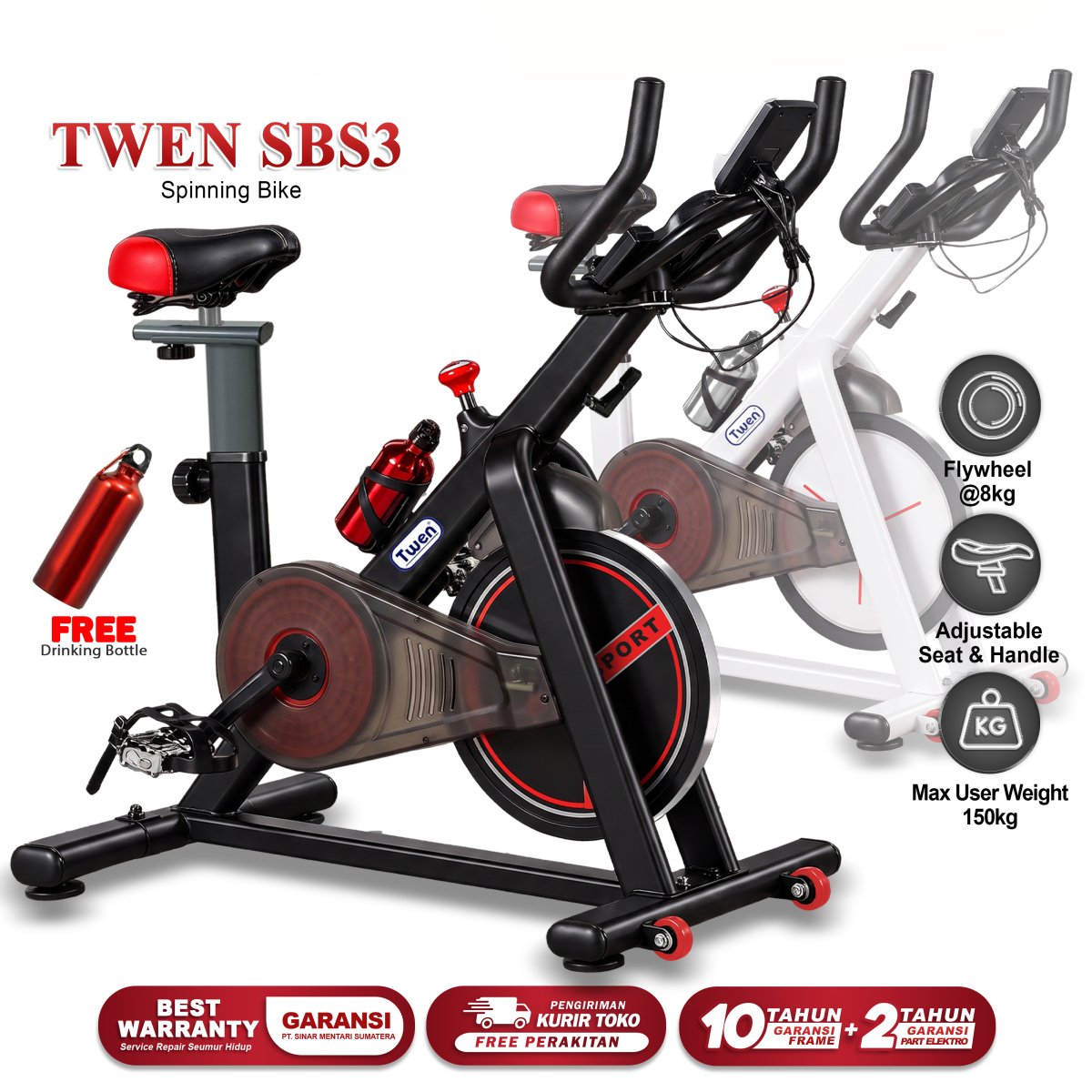 Twen SB S3 Black Spin Bike Sepeda Kardio Sepeda Statis Sepeda Fitness Alat Olahraga