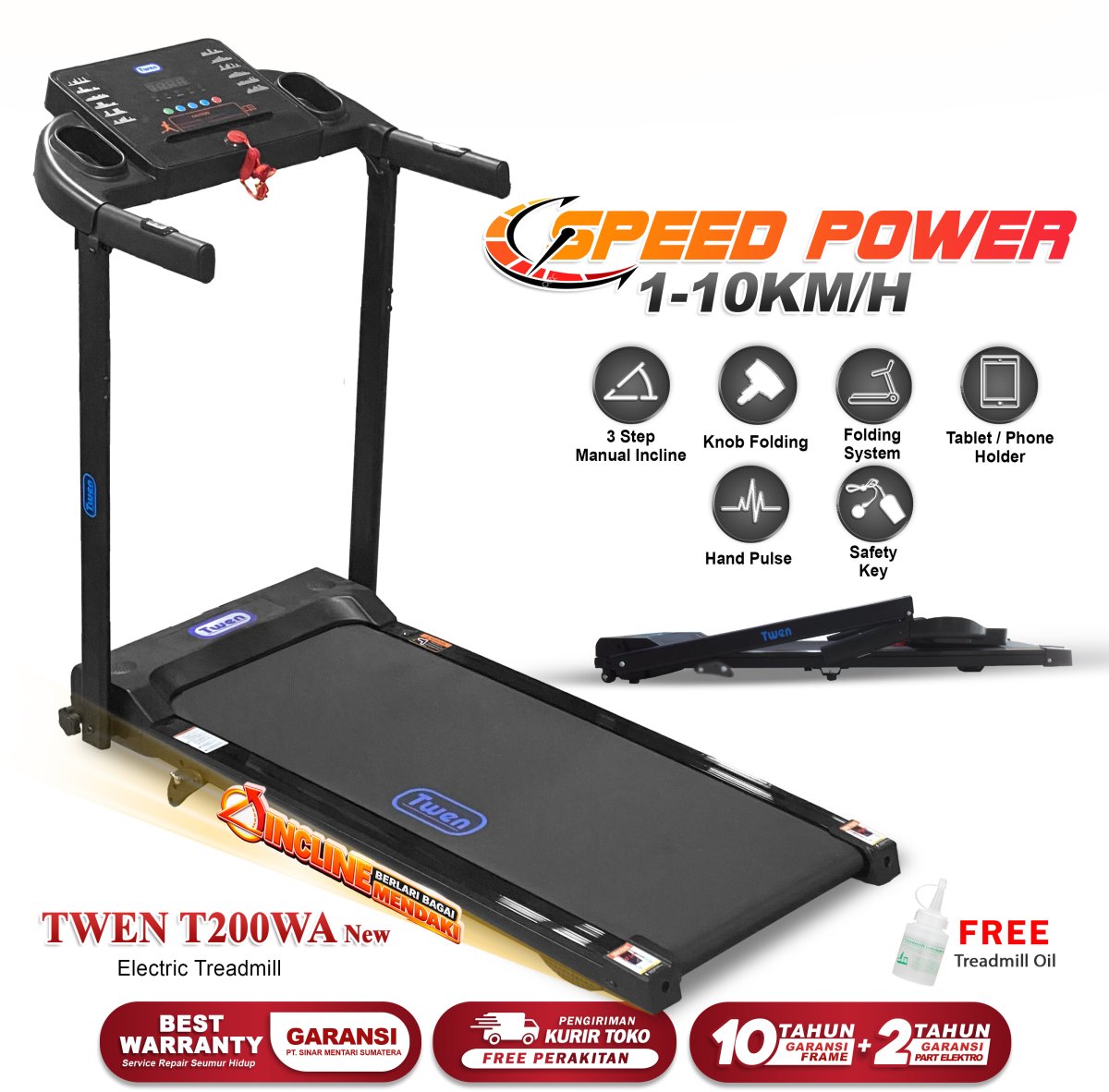 TWEN T200 WA New Treadmil Listrik Treadmill Portable Treadmill Multifungsi Treadmil Lipat Alat Olahraga