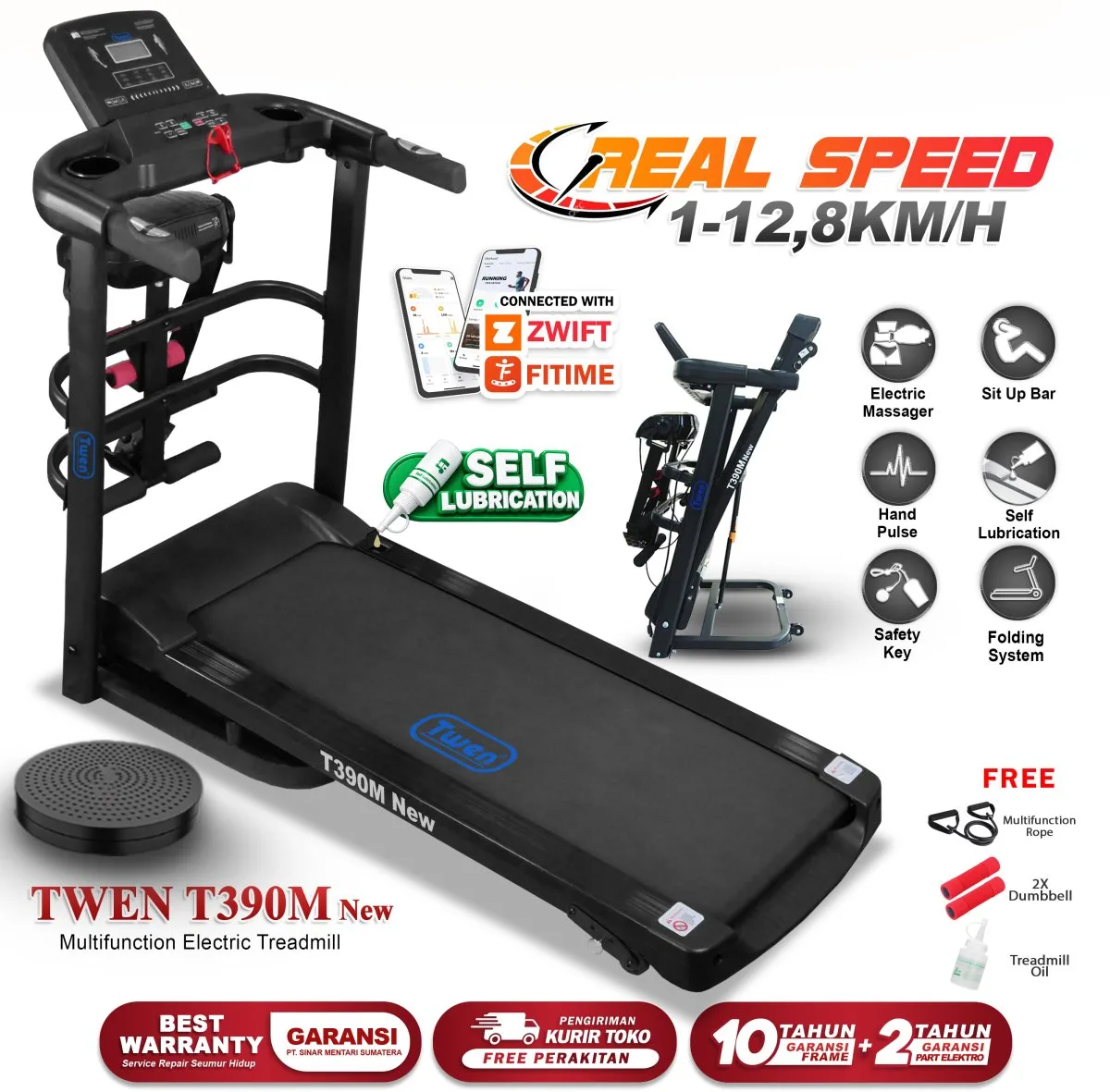 TWEN T390M New Treadmill Listrik Multifungsi Portable Treadmil