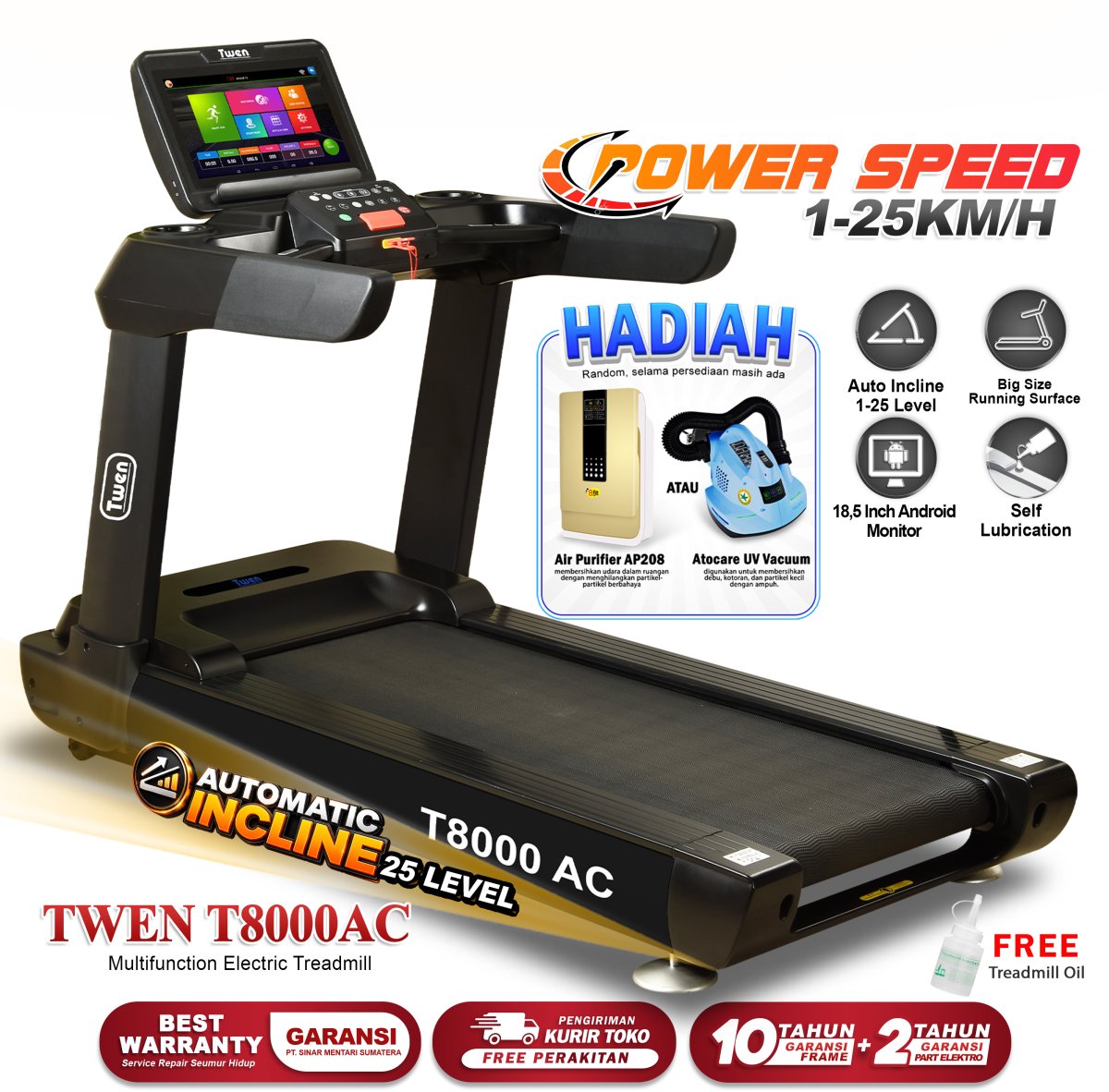 TWEN T8000 AC Treadmill Listrik Multifungsi
