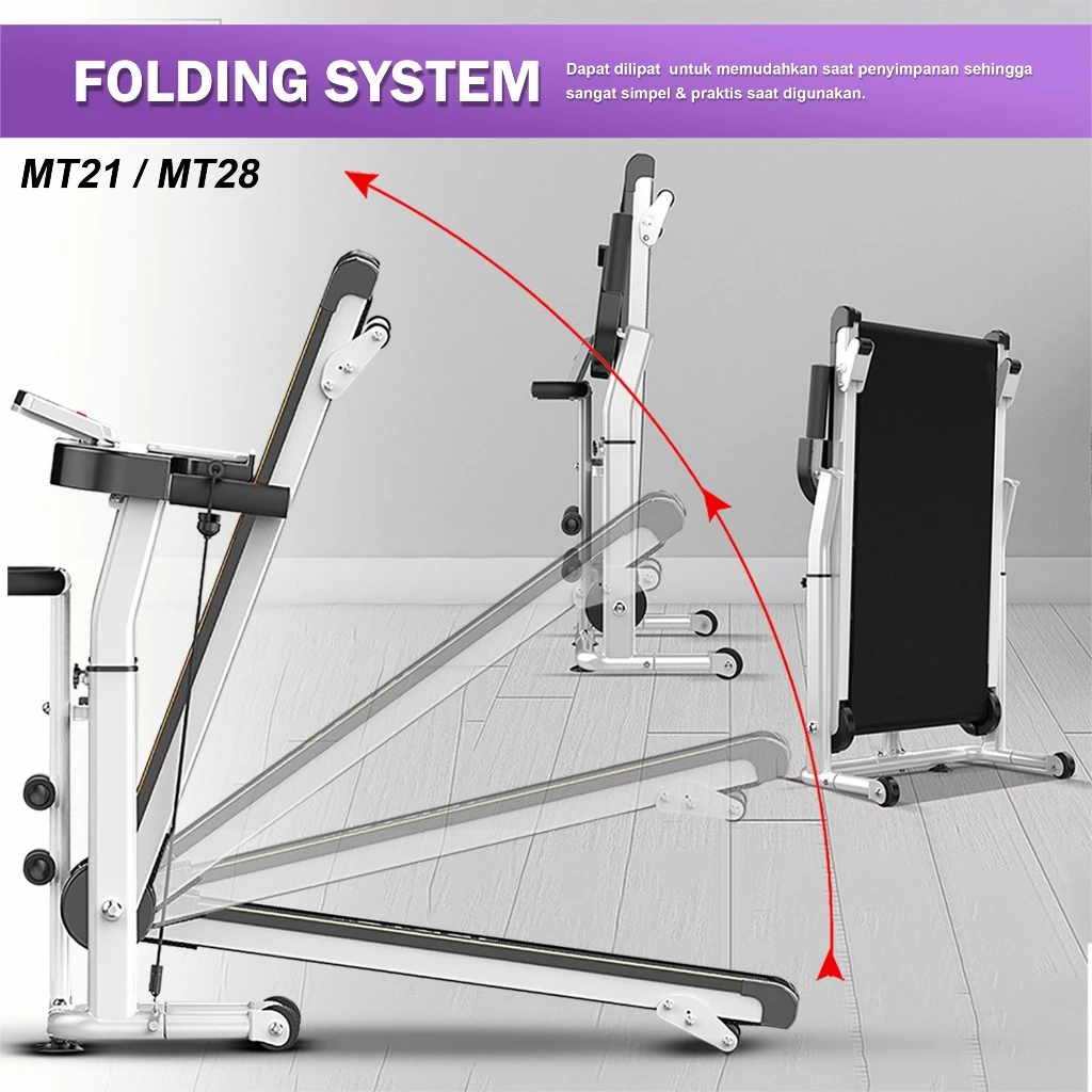 TWEN MT21 Putih Treadmill Tanpa Listrik Portable Multifungsi Gambar produk 5