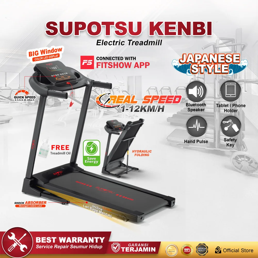 SUPOTSU Kenbi Hitam Treadmill Listrik Portable Multifungsi