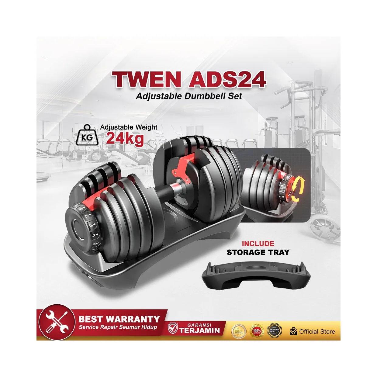 Twen Adjustable Dumbbell Set 24kg Alat Fitness