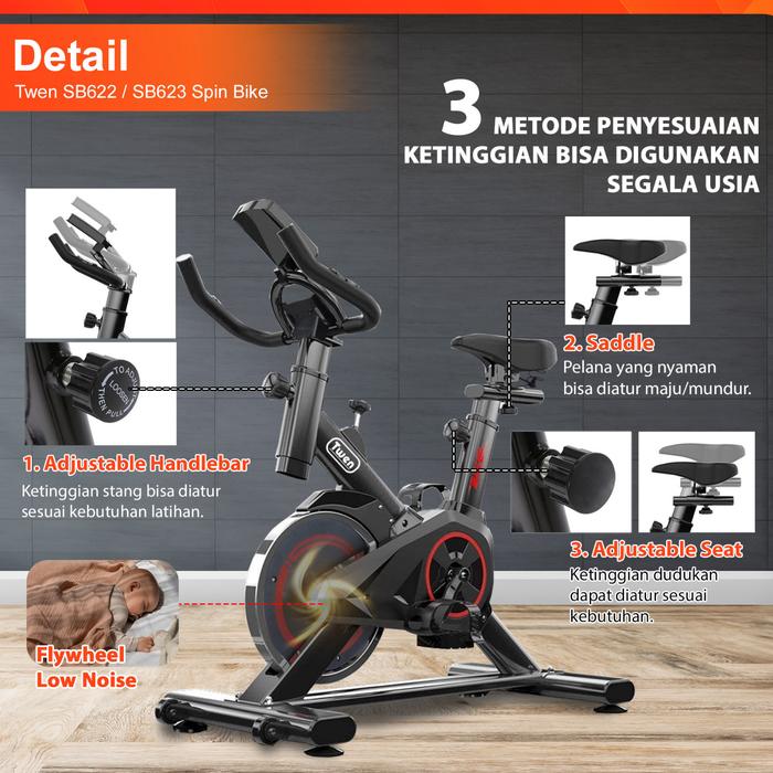 Twen SB622 Spinning Bike Kardio Alat Fitness - SB622 New Black Gambar produk 3