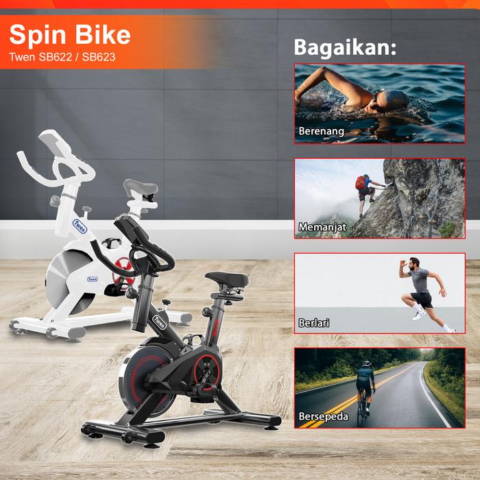 Twen SB622 Spinning Bike Kardio Alat Fitness - SB622 New Black Gambar produk 6