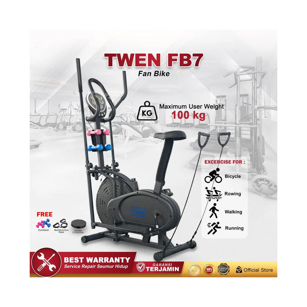Twen FB7 Black Elliptical Bike Tracer Cross Trainer Orbitrack