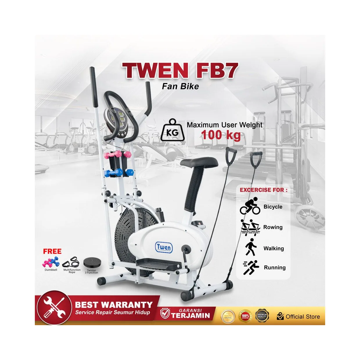 Twen FB7 Putih Elliptical Bike Tracer Cross Trainer Orbitrack