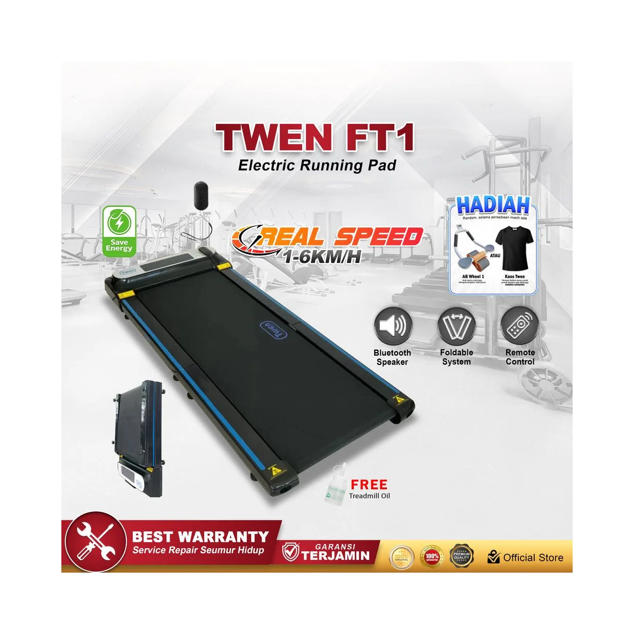 TWEN FT1 Running Pad Treadmill Listrik Portable Multifungsi