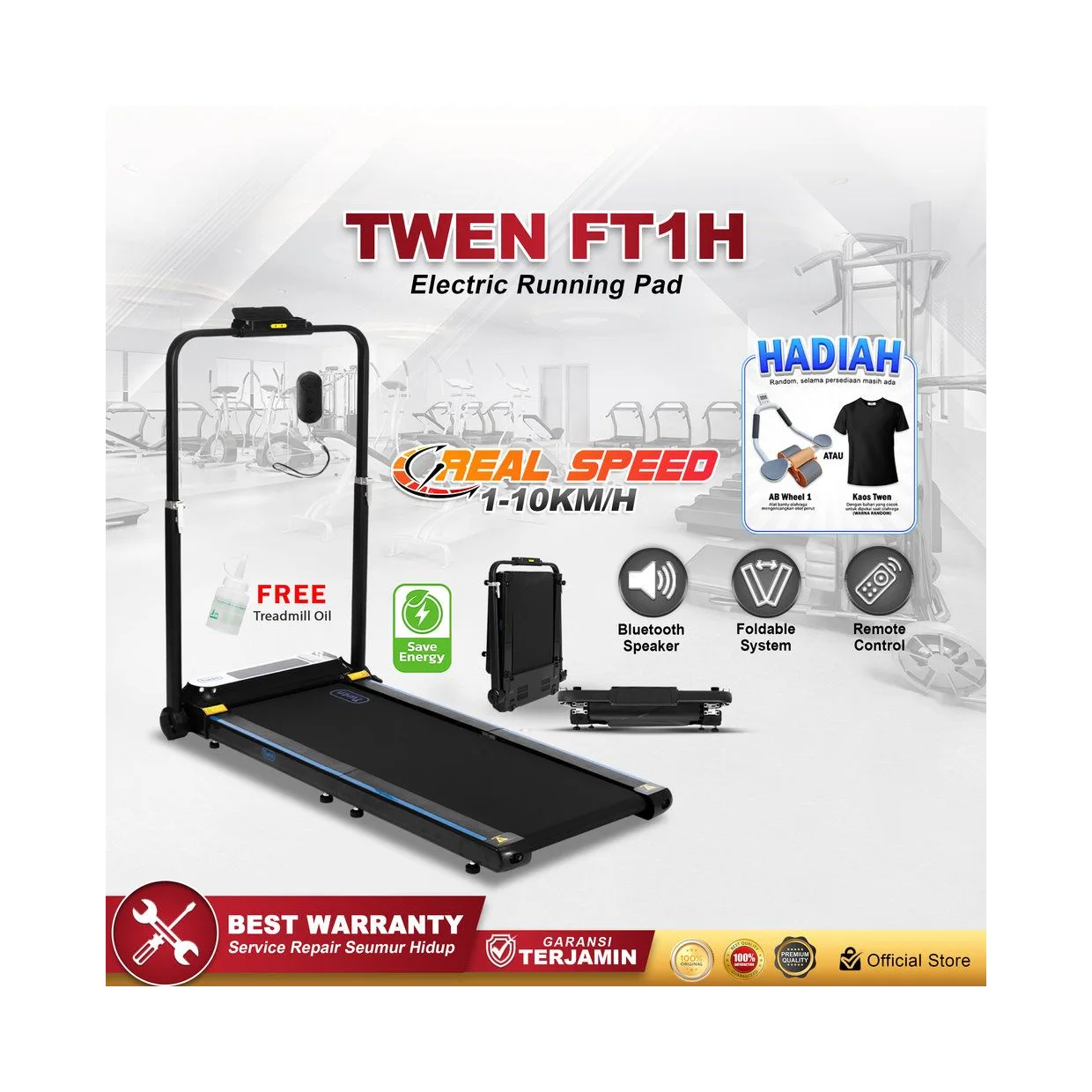 TWEN FT1H Running Pad Treadmill Listrik Portable Multifungsi
