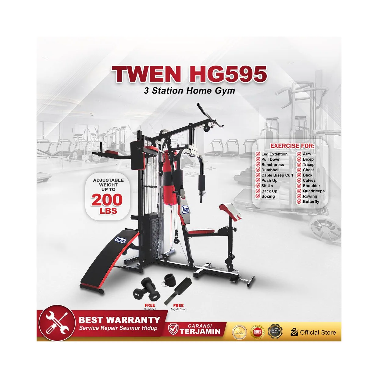 TWEN HG595 Alat Fitness Home Gym 3 Sisi