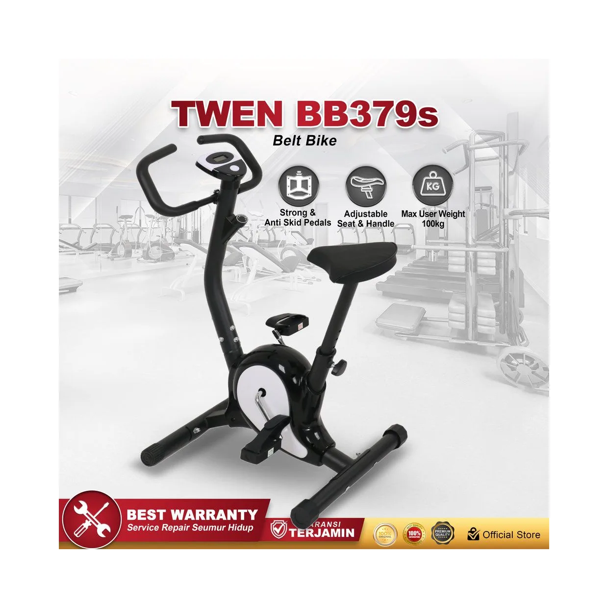 Twen BB379s Hitam Belt Bike Big Exercise Fitness Alat Olahraga