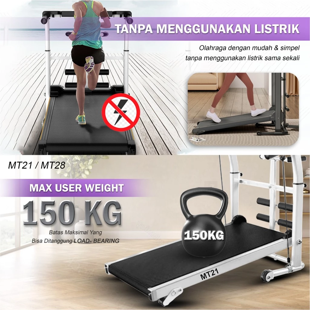 TWEN MT38 Treadmill Manual Tanpa Listrik Portable Multifungsi Gambar produk 8