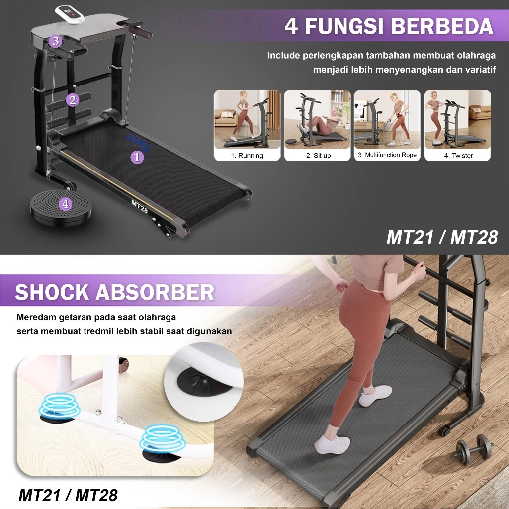 TWEN MT38 Treadmill Manual Tanpa Listrik Portable Multifungsi Gambar produk 5