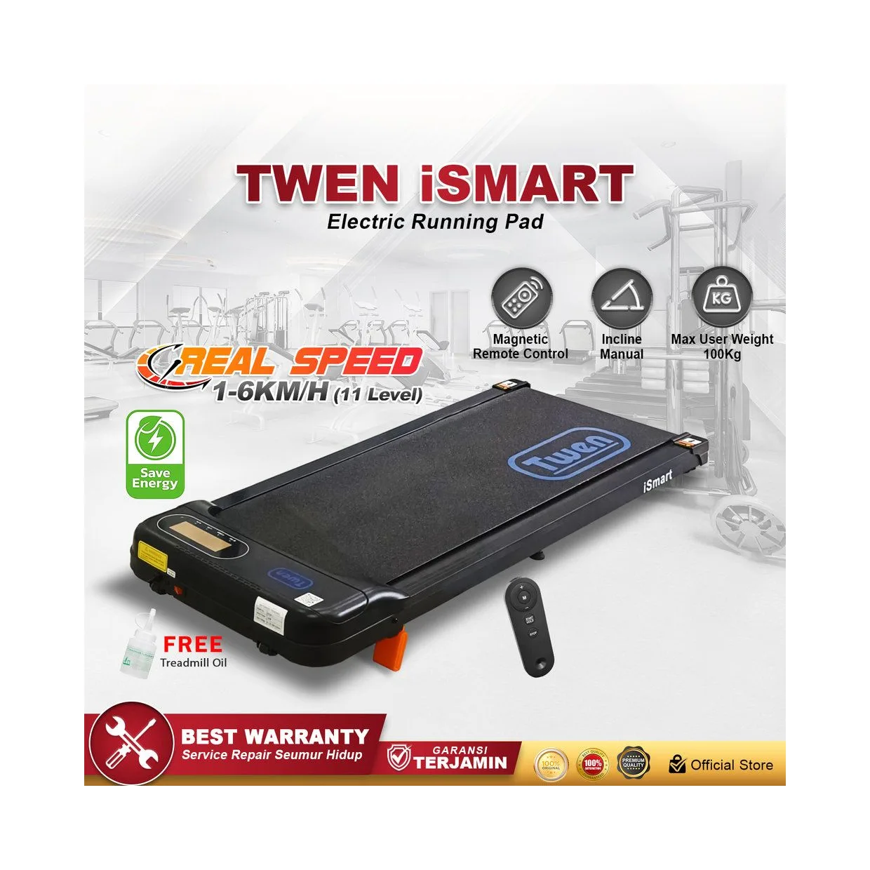 TWEN Ismart Running Pad Treadmill Listrik Portable Multifungsi
