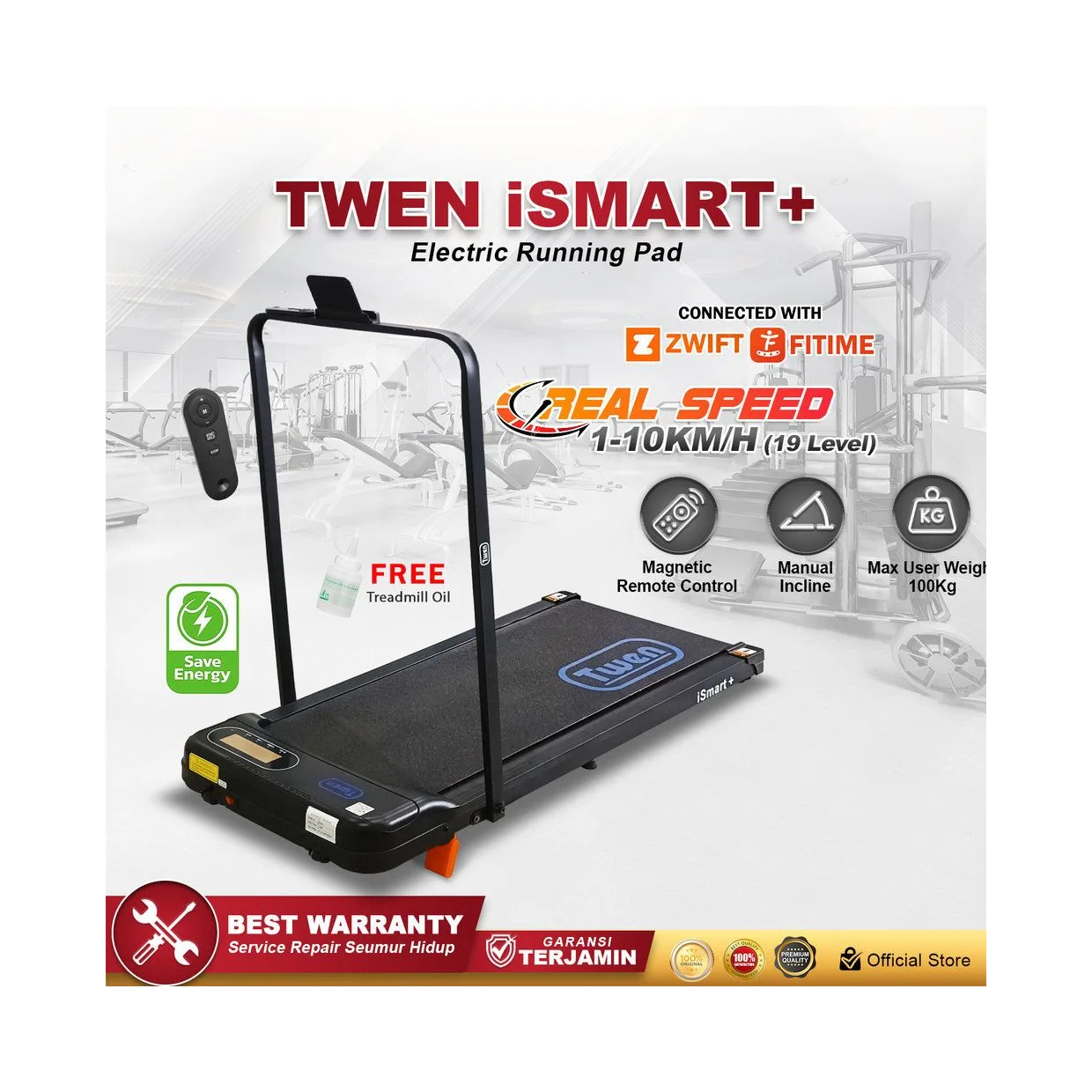 TWEN Ismart+ Running Pad Treadmill Listrik Portable Multifungsi