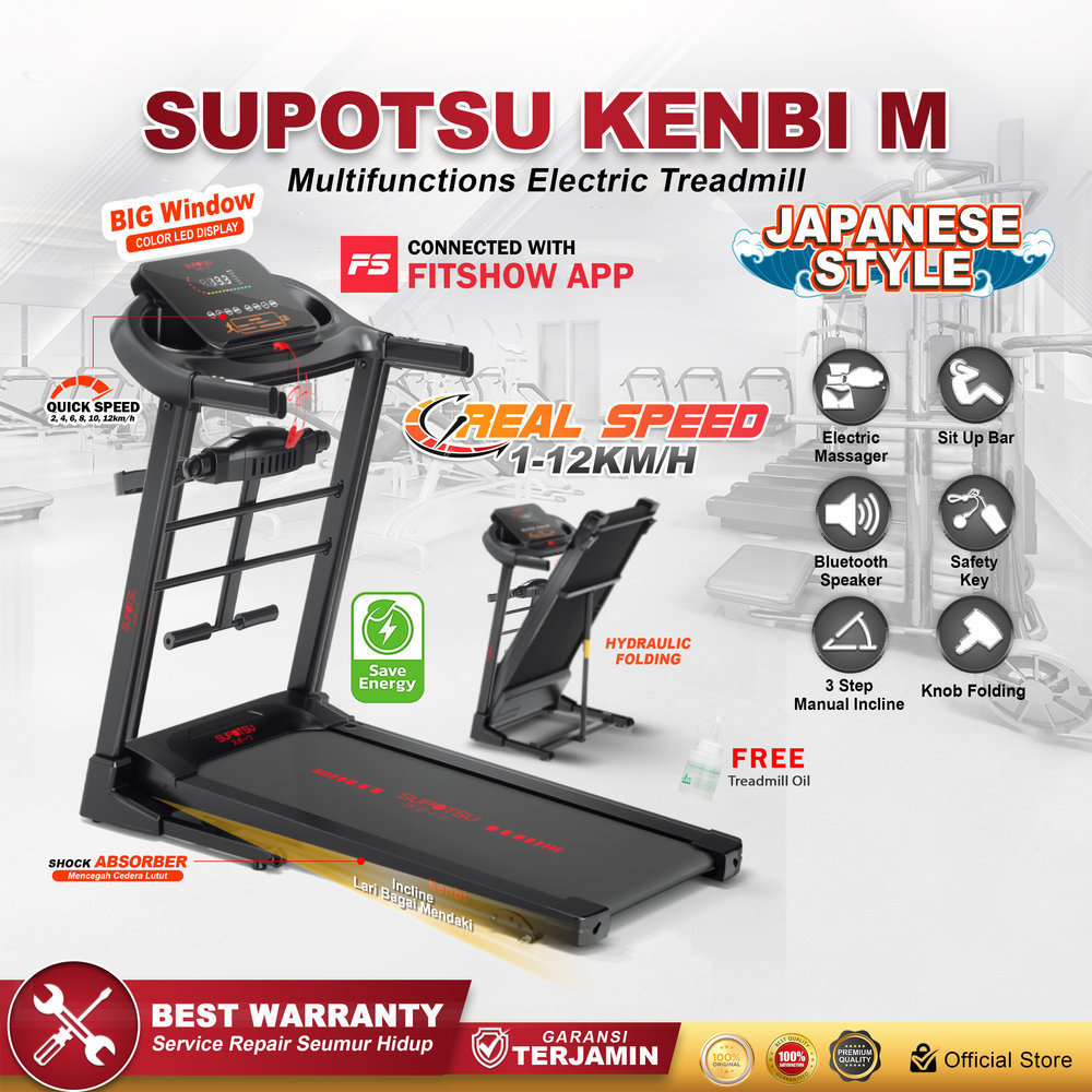 SUPOTSU Kenbi Black Multi Treadmill Listrik
