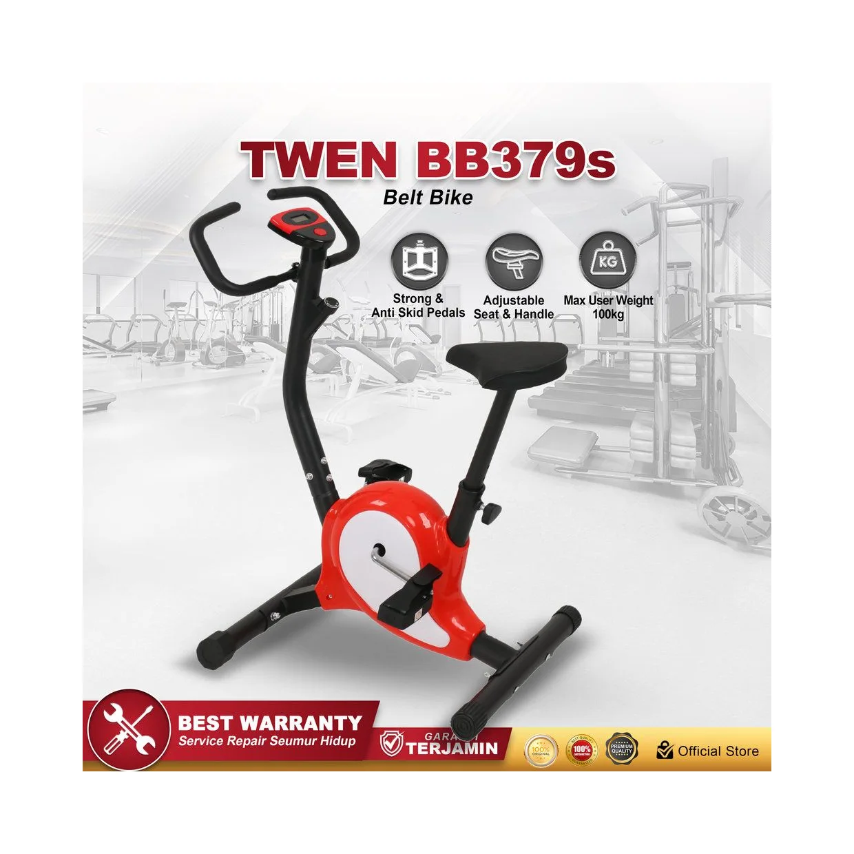 Twen BB379s Red Belt Bike New Big Exercise Fitness Alat Olahraga