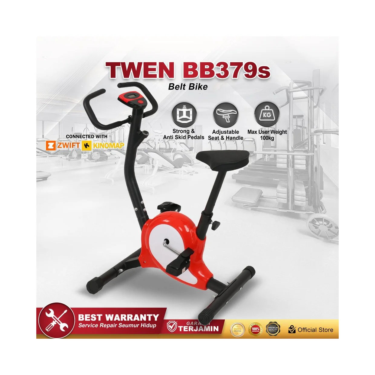 Twen BB379s Red + App Belt Bike New Big Exercise Fitness Alat