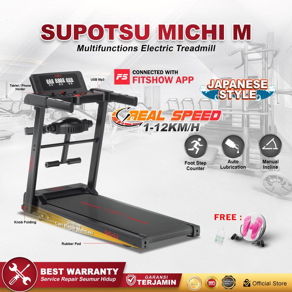 SUPOTSU Michi Hitam Multi Treadmill Listrik