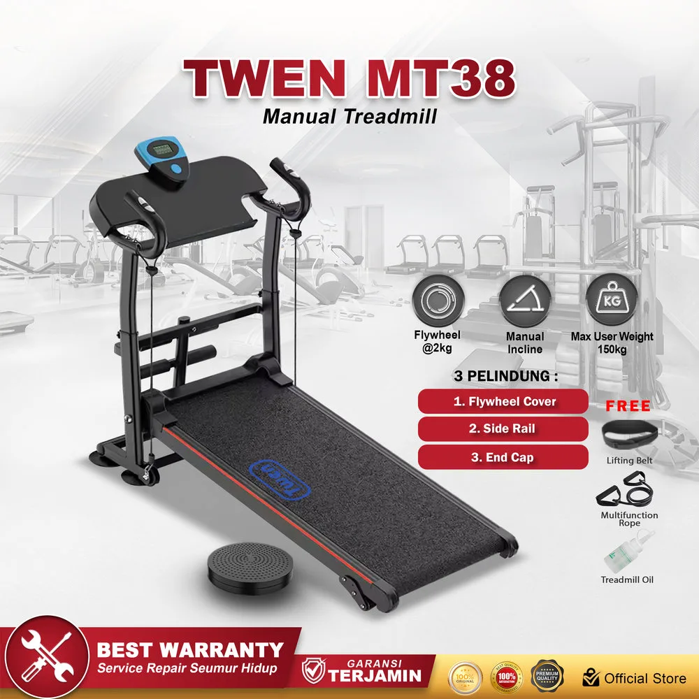 TWEN MT38 Treadmill Manual Tanpa Listrik Portable Multifungsi