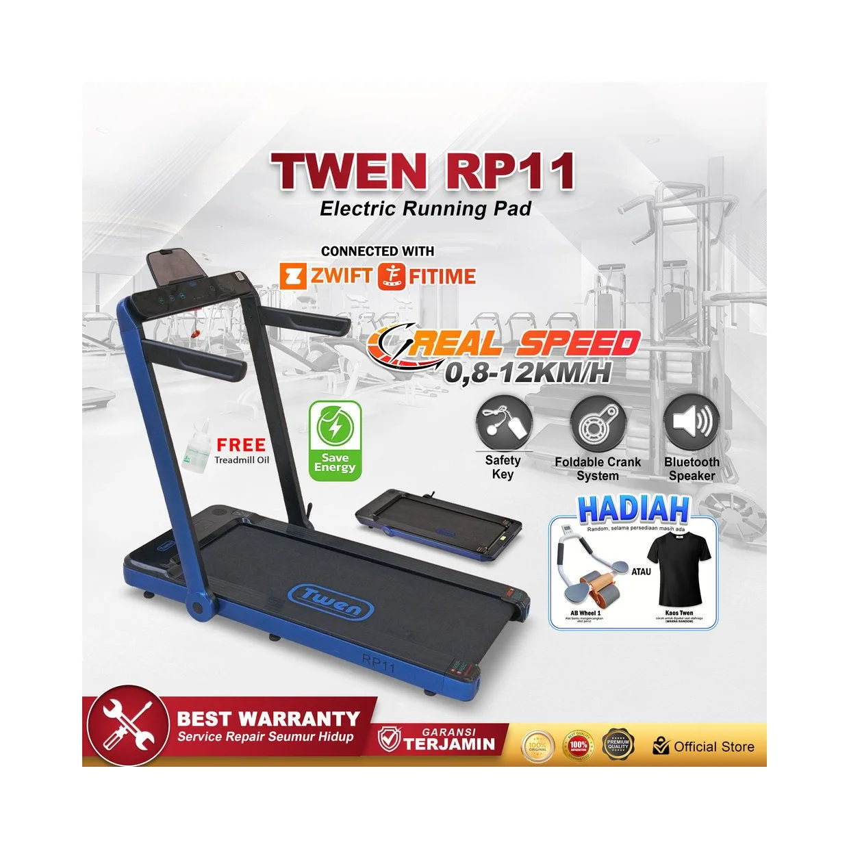 TWEN RP11 Biru Running Pad Treadmill Listrik Portable
