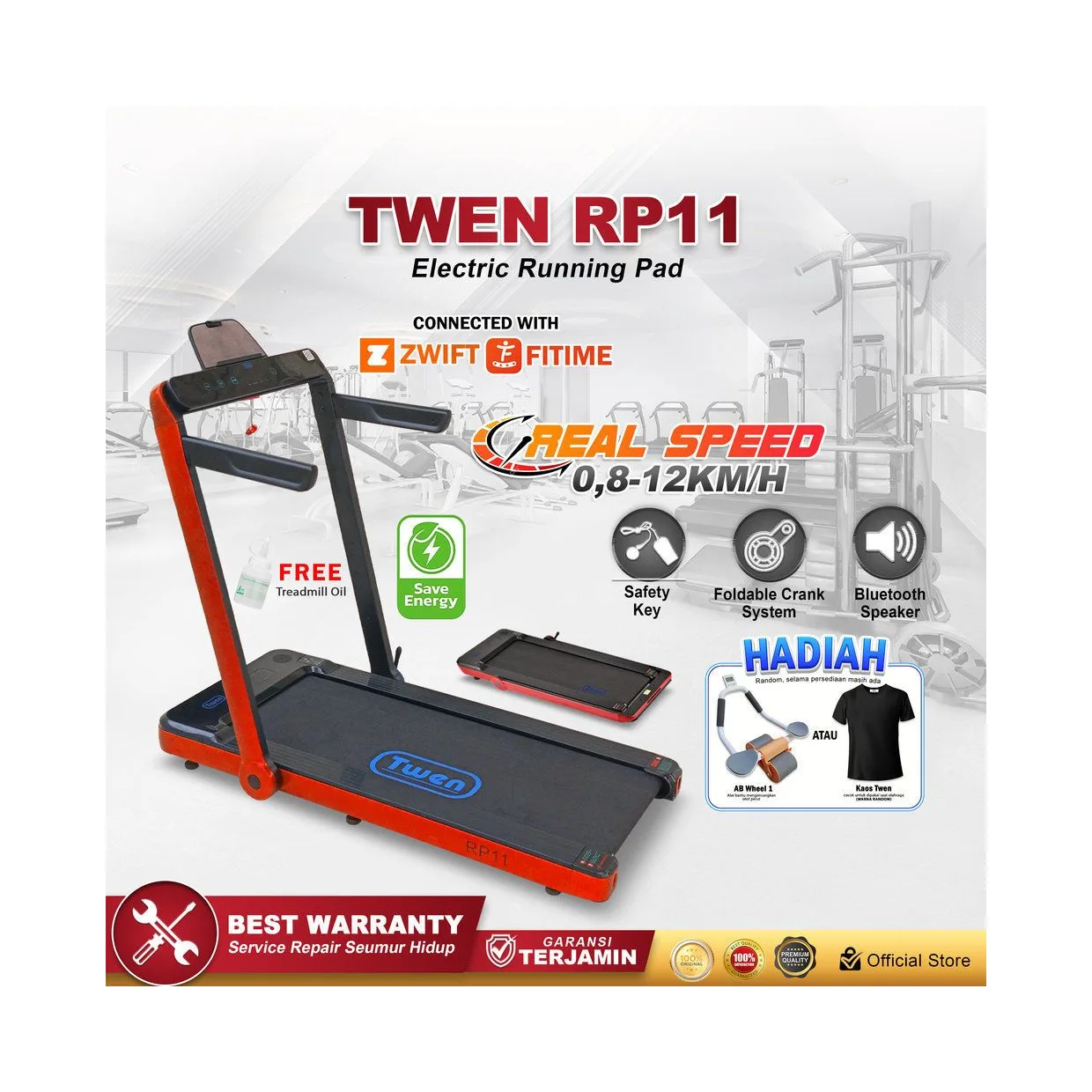 TWEN RP11 Merah Running Pad Treadmill Listrik Portable
