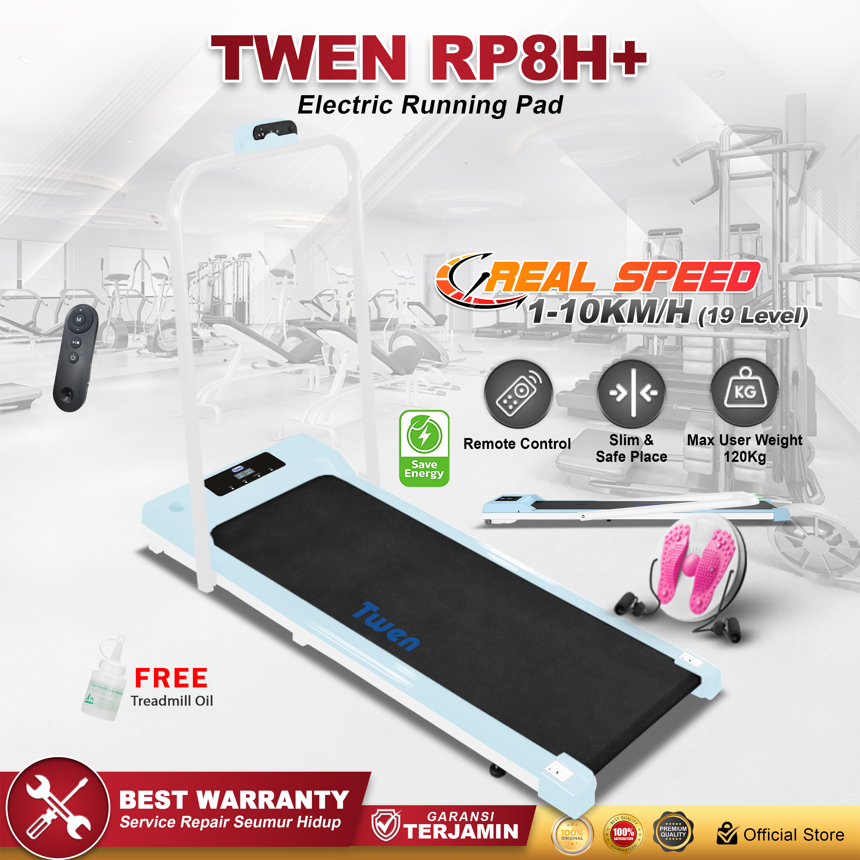 Twen RP8HPlus Sky Blue Running Pad Treadmill Listrik