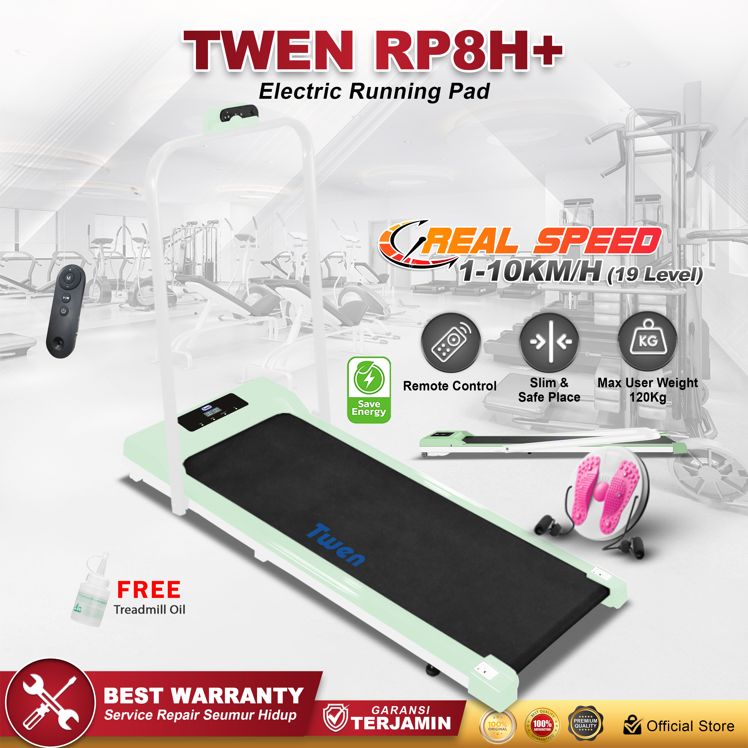 Twen RP8HPlus Green Running Pad Treadmill Listrik