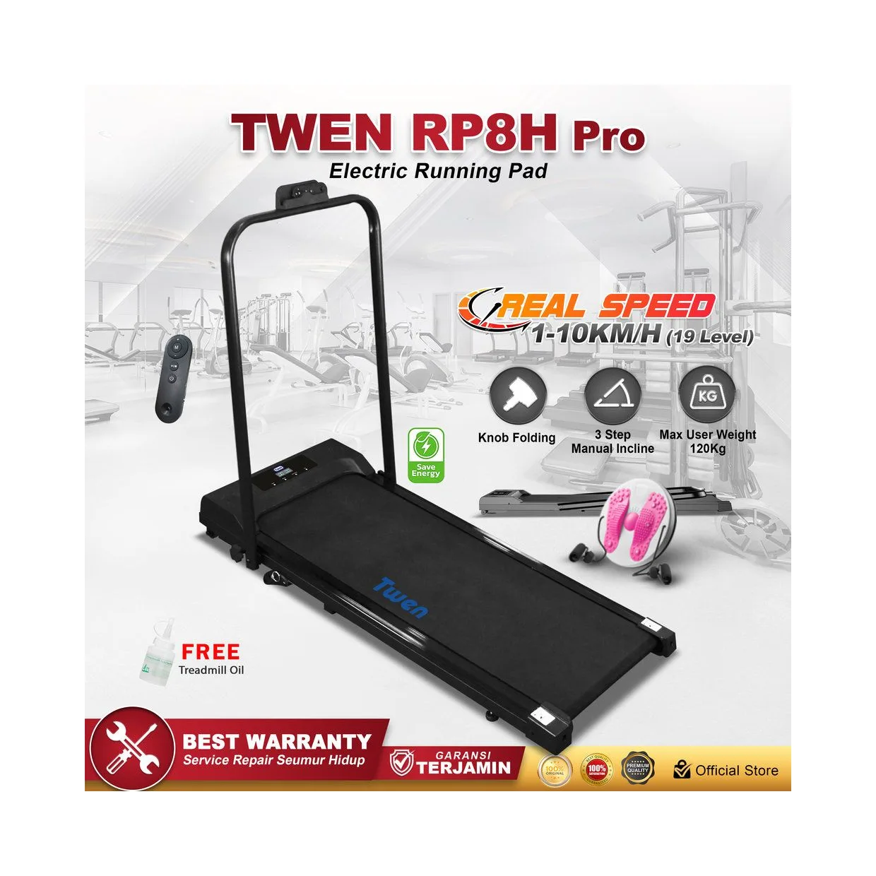 TWEN RP8H Pro Running Pad Black Treadmill Portable Multifungsi