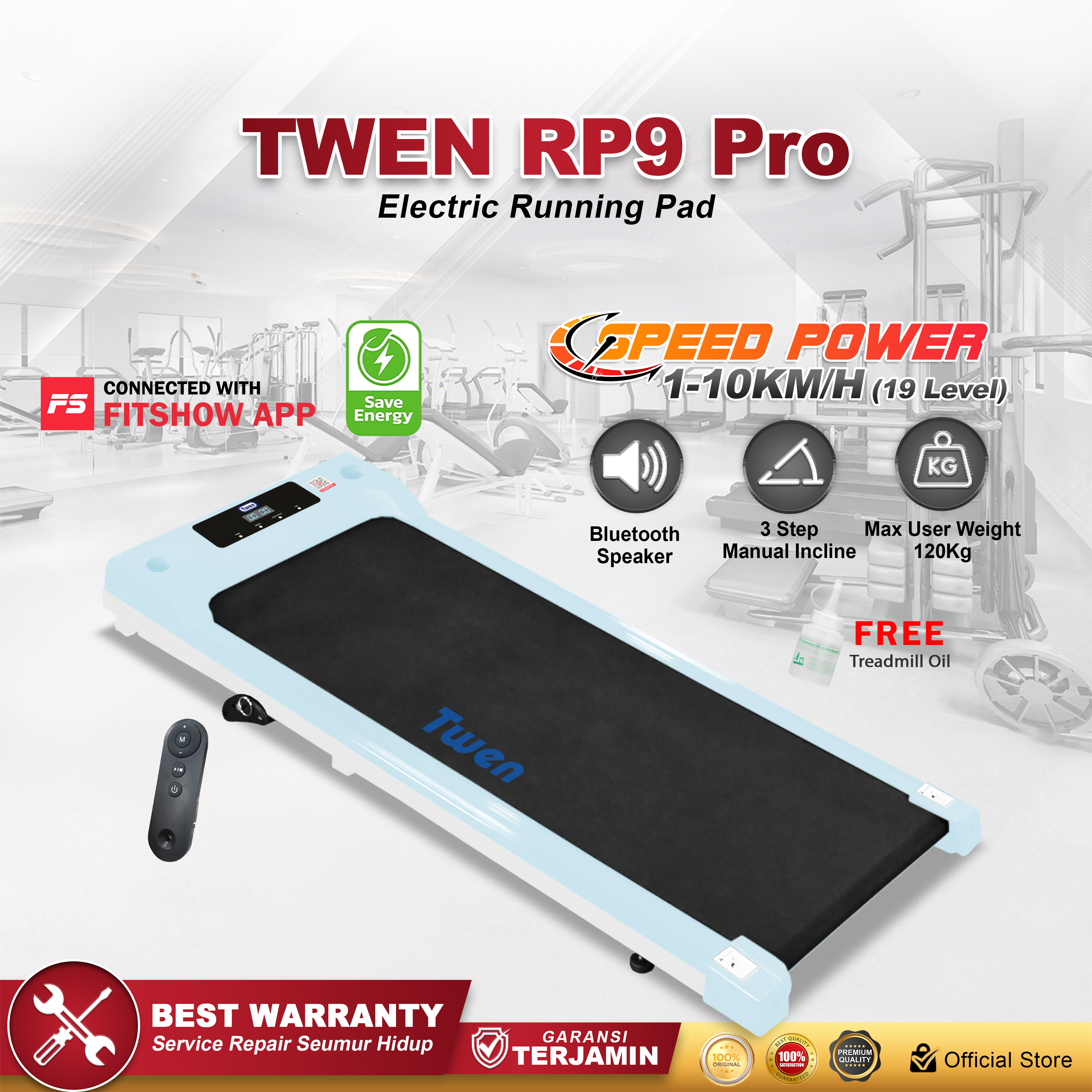 TWEN RP9HPro Sky Blue Running Pad Treadmill Listrik