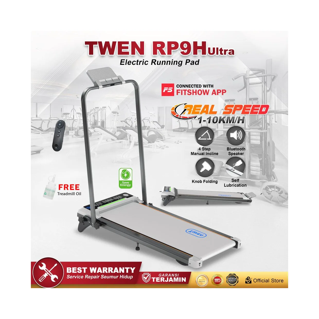 TWEN RP9H Ultra Silver Running Pad Treadmill Listrik Portable