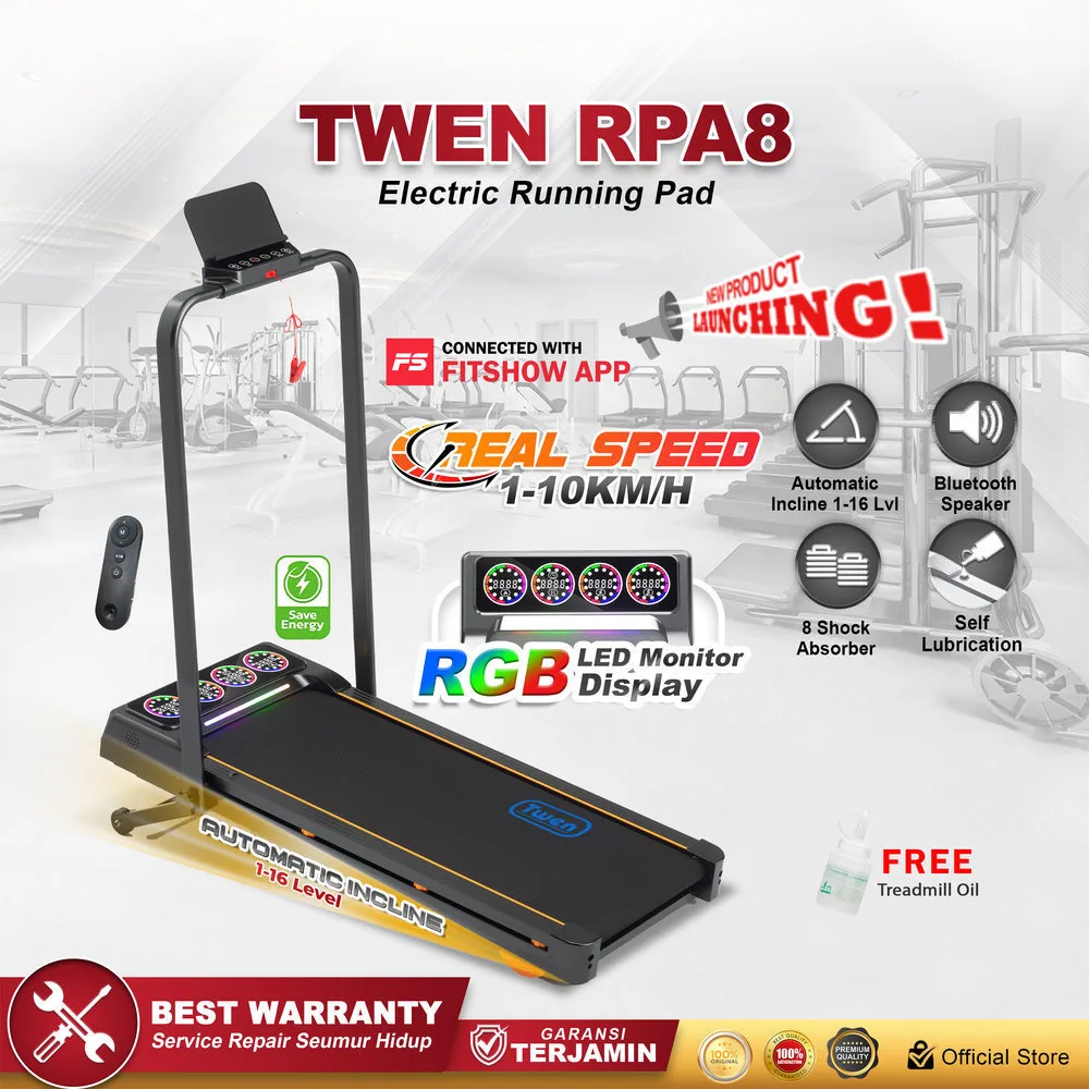TWEN RPA8 Hitam Treadmill Listrik Portable Multifungsi Treadmil
