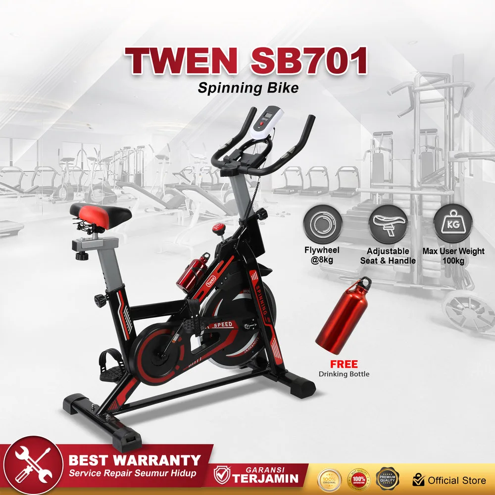 Twen SB701 Red Spinning Bike Sepeda Kardio Statis Fitness Alat