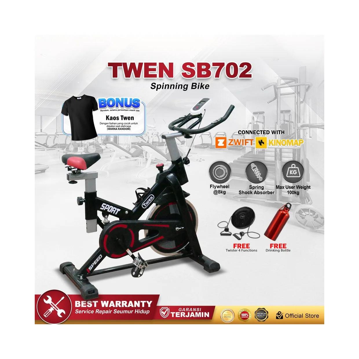 Twen SB702 + App Spinning Bike Sepeda Kardio Statis Fitness Alat