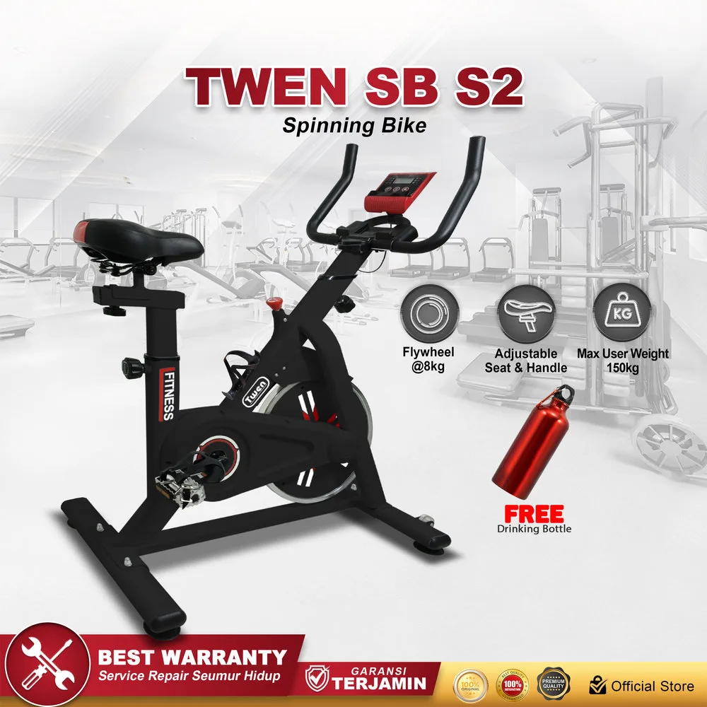 Twen S2 Hitam Spin Bike Sepeda Kardio Statis Fitness Alat