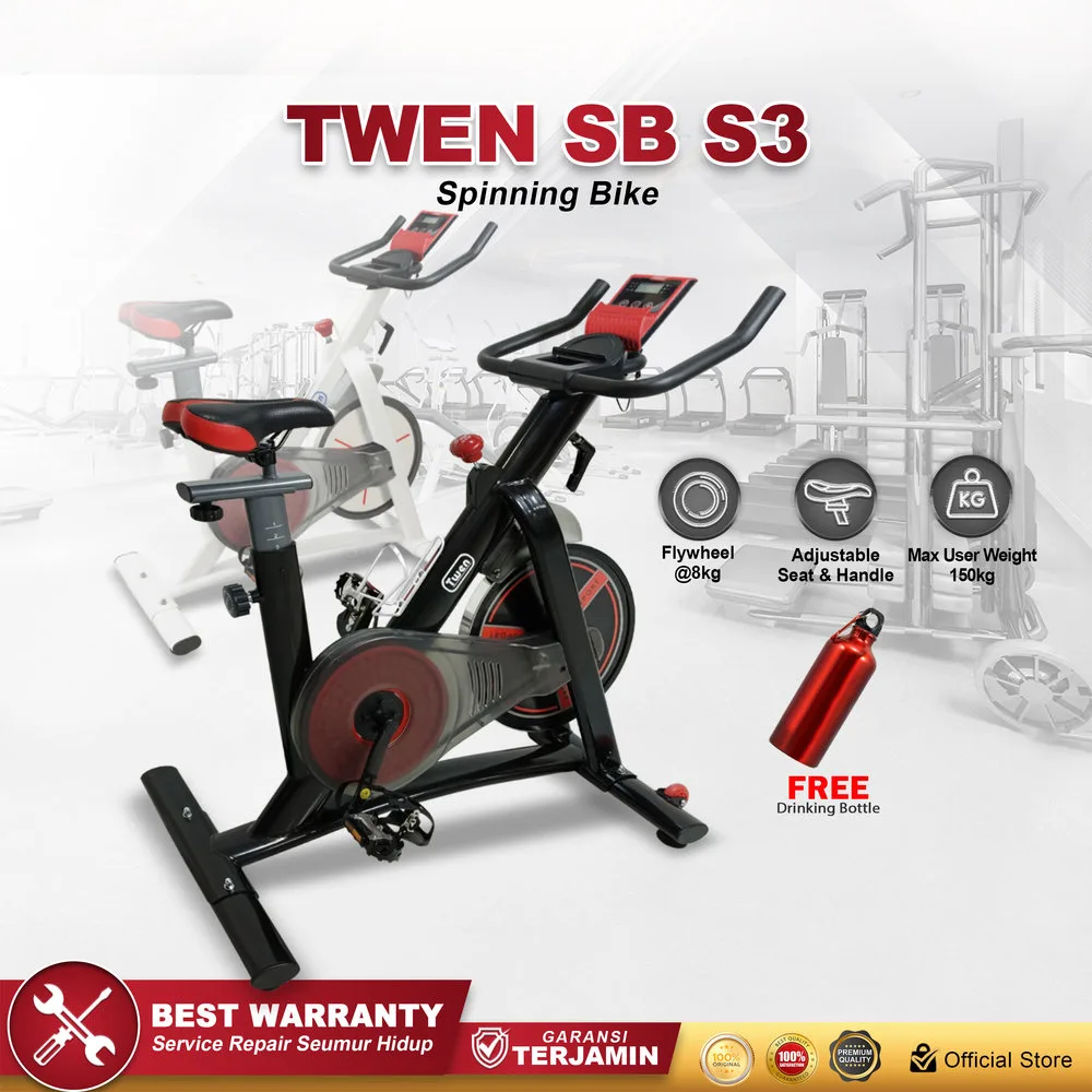 Twen S3 Black Spin Bike Sepeda Kardio Statis Fitness Alat