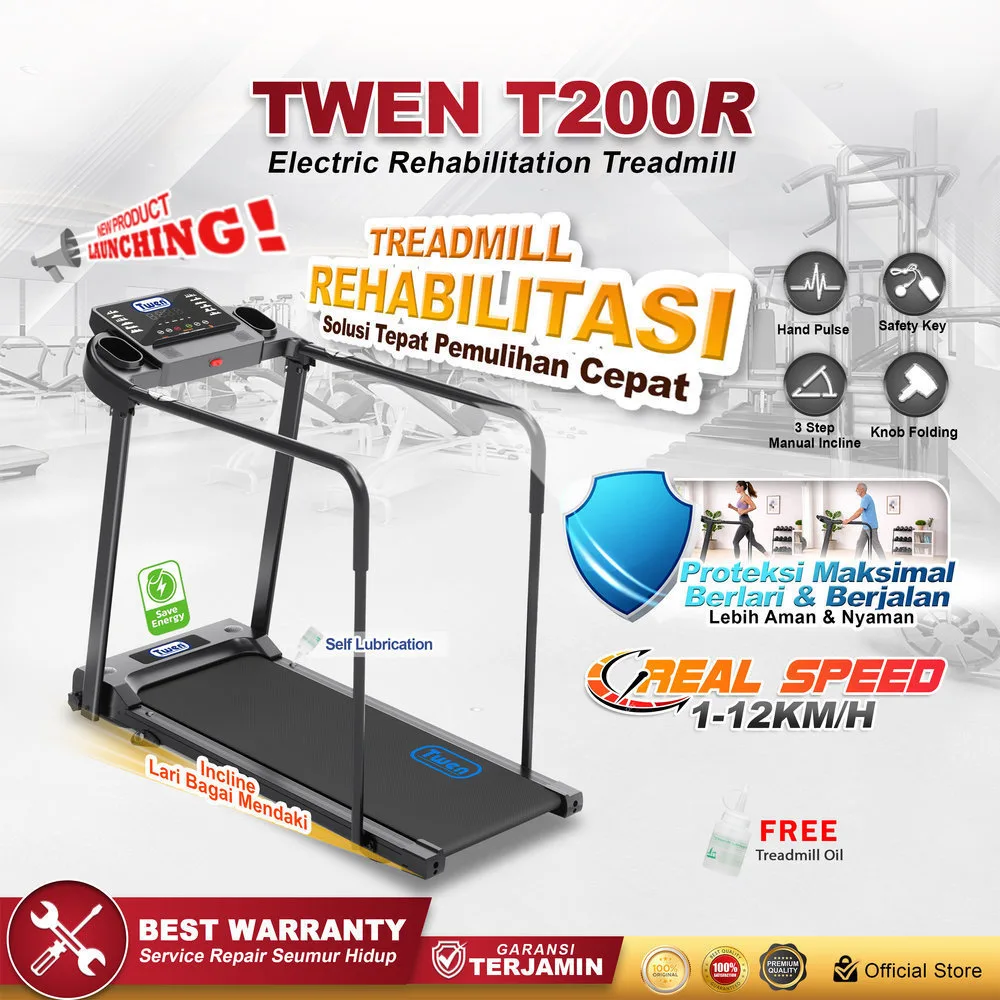 TWEN T200R Treadmill Rehabilitasi Listrik Portable Multifungsi