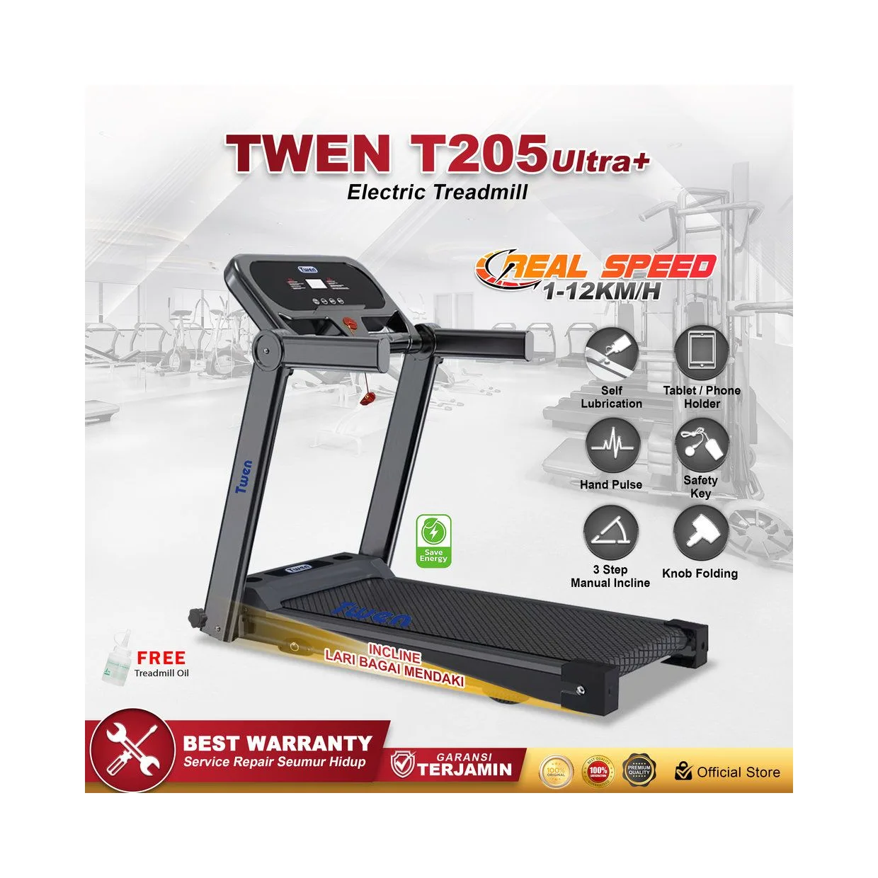 TWEN T205 Ultra Plus Treadmil Listrik Treadmill Portable