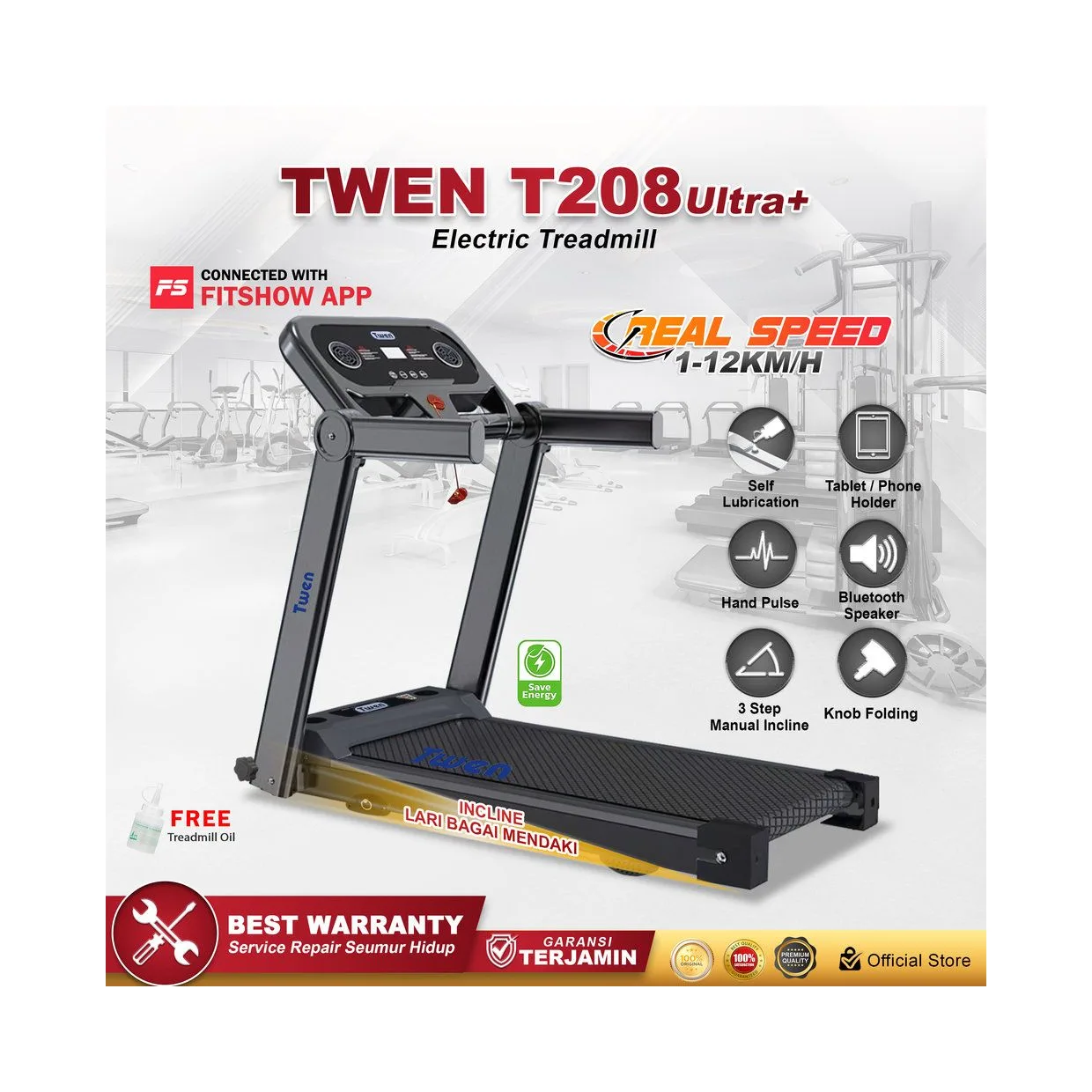 TWEN T208 Ultra Plus Treadmil Listrik Treadmill Portable