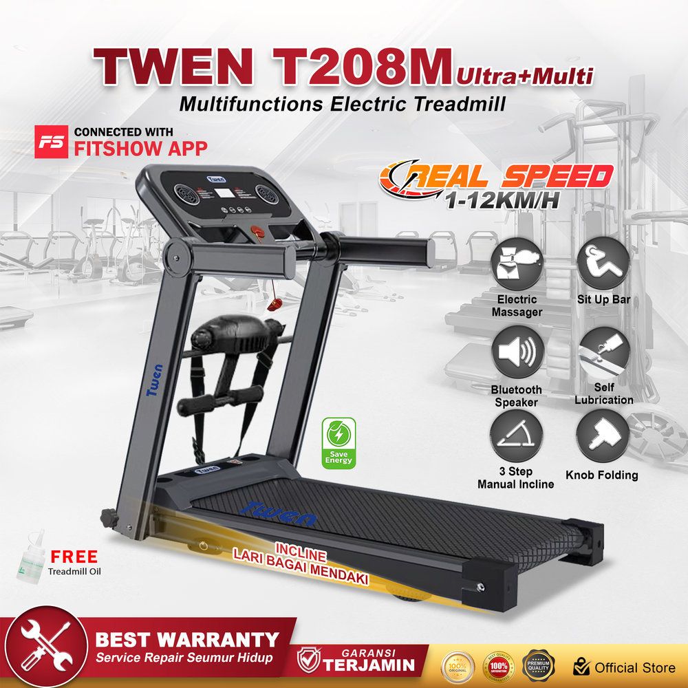 TWEN T208 Ultra+Multi Treadmil Listrik Treadmill Portable Gambar produk 1
