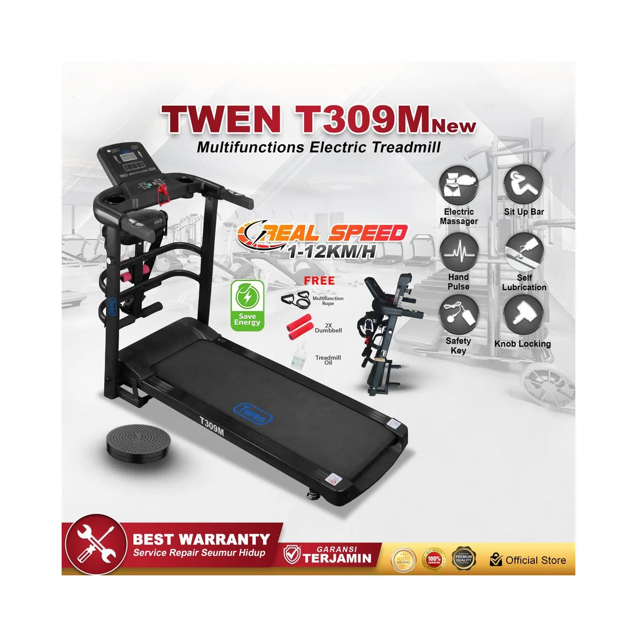 TWEN T309M New Treadmill Listrik Multifungsi Portable Treadmil