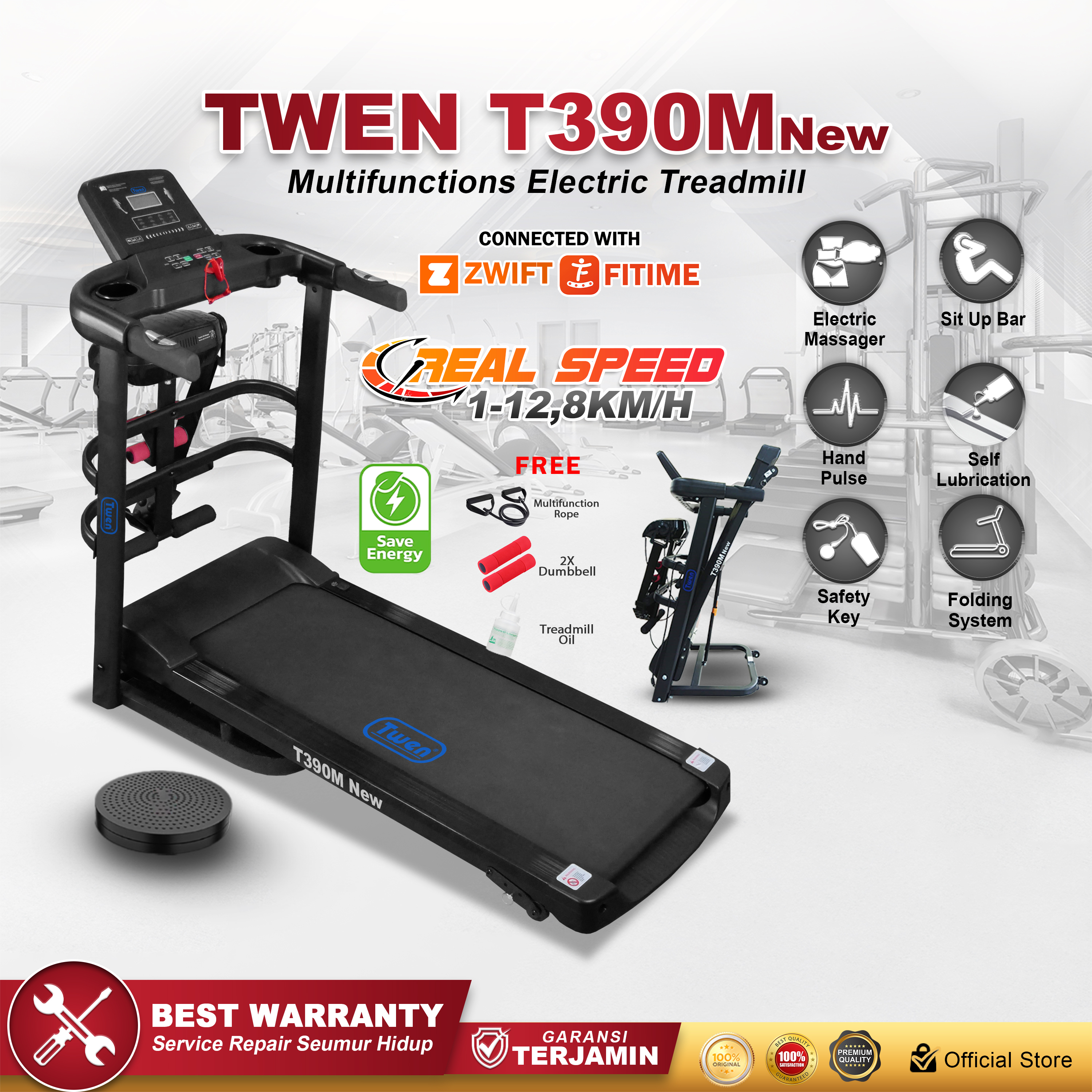 TWEN T390M New Treadmill Listrik Multifungsi