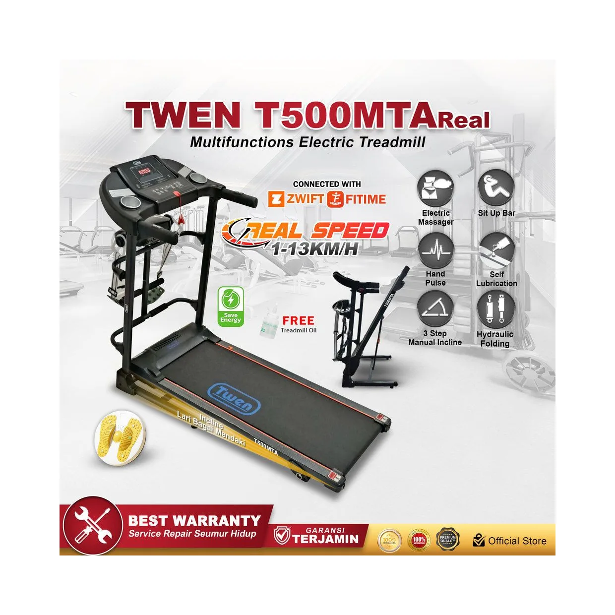 TWEN T500 MTA Real Treadmill Listrik Multifungsi Portable